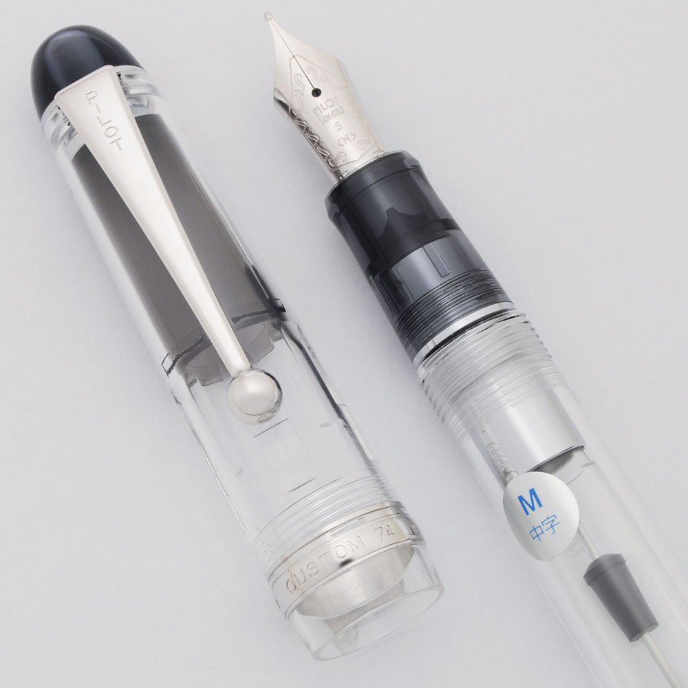 Pilot Custom 74 Fountain Pen - Clear with Black Ends, Rhodium Trim